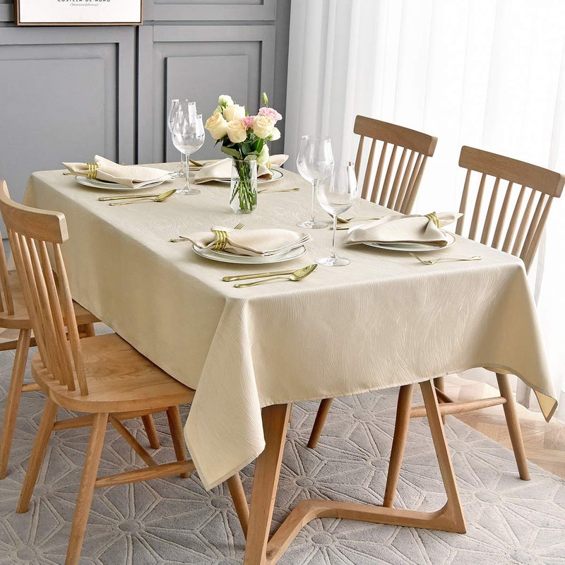 maxmill Jacquard Tablecloth Swirl Design Spillproof Wrinkle Free Heavy Weight Soft Table Cloth Decorative Fabric Table Cover for Outdoor and Indoor Use Oblong 60 x 120 Inch Beige - Image 2